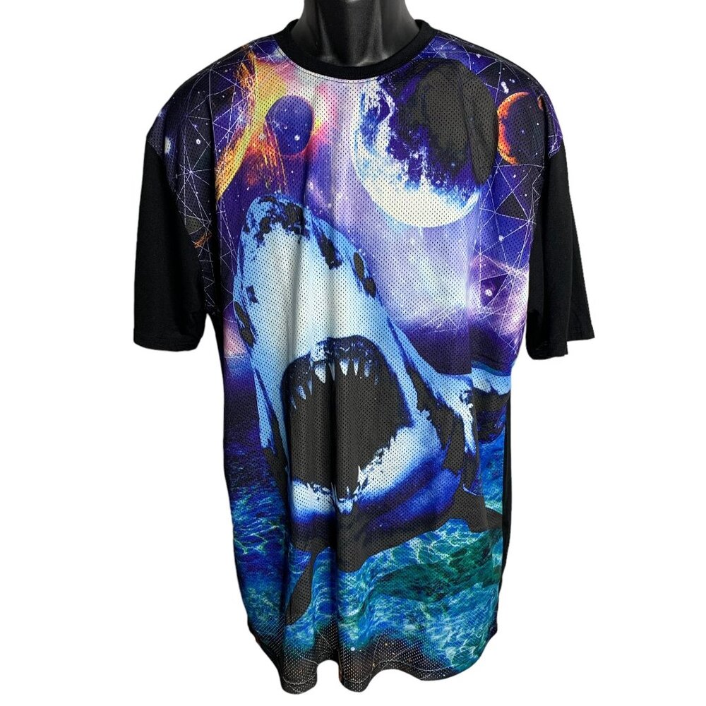 Chemistry Mesh Shark Sublimation T Shirt XL Black Short Sleeve Crewneck Galaxy